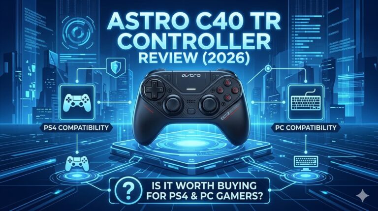 Astro C40 TR controller showing modular design and interchangeable thumbsticks