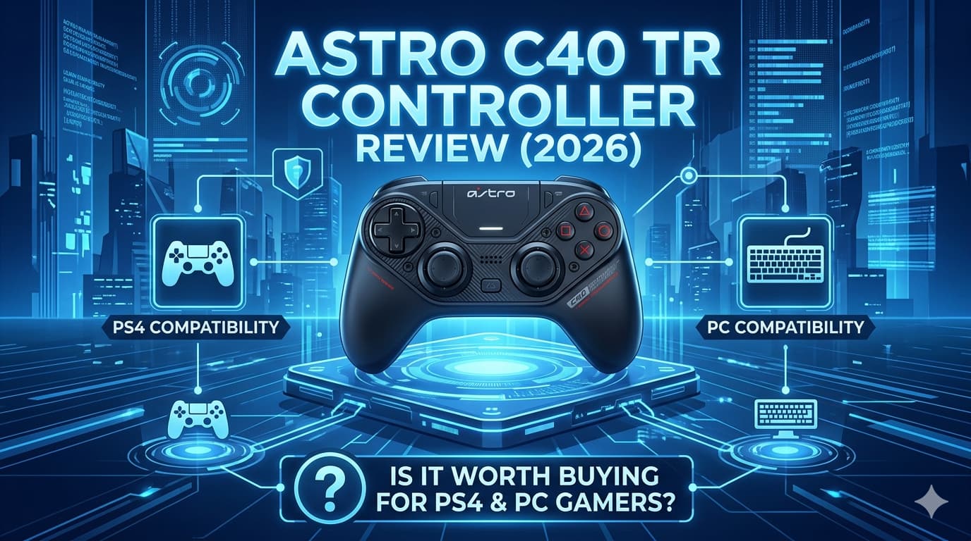 Astro C40 TR controller showing modular design and interchangeable thumbsticks